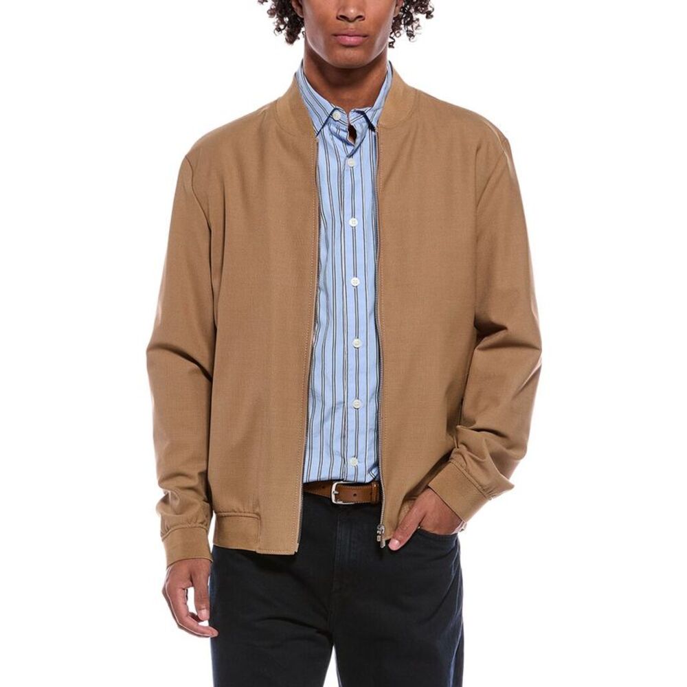 Hugo Boss Mens Boss P Hanry Wool-Blend Bomber Jacket, Brown